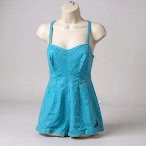 Vintage Jantzen Swim Suit * Mid Century Women&#39;s One Piece Swimming Suit * Turquoise Playsuit * Aqua Romper