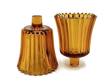 Vintage Glass Candleholder Set of 2 * Topaz  Ribbed Votive Holders