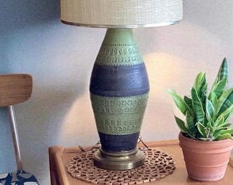 Italian Embossed Ceramic Table Lamp * Mid Century Modern Lighting