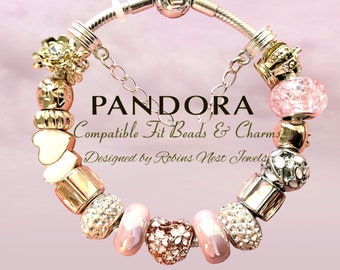 Compatible avec les perles et breloques Fit pour Pandora, ou CHOOSE, avec bracelet non Pandora, couronne PHT plaquée argent 26