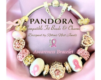 Awareness Bracelet, Pandora Compatible Fit beads and Charms, Non Branded  Beads Charms, Bracelet sold separately RG AW GLD 2026