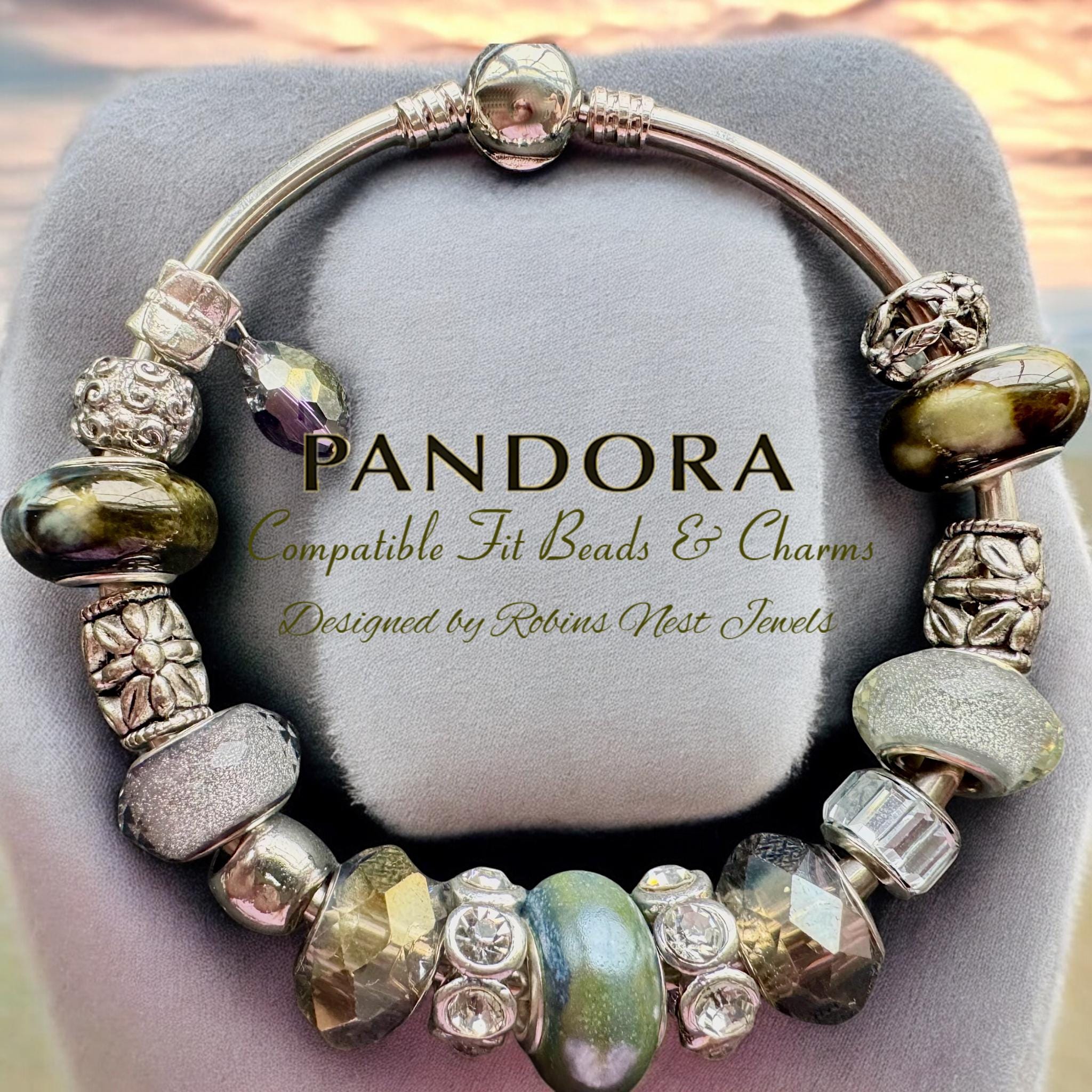 Bracelet Pandora avec perles et breloques compatibles avec Pandora, ou CHOOSE, avec bracelet non Pandora, plaqué argent SV GR 26B