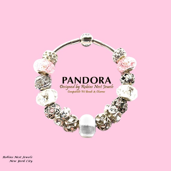 Love Sister Pink Murano Charm Bead Bracelet Pandora Inspired Vintage Style