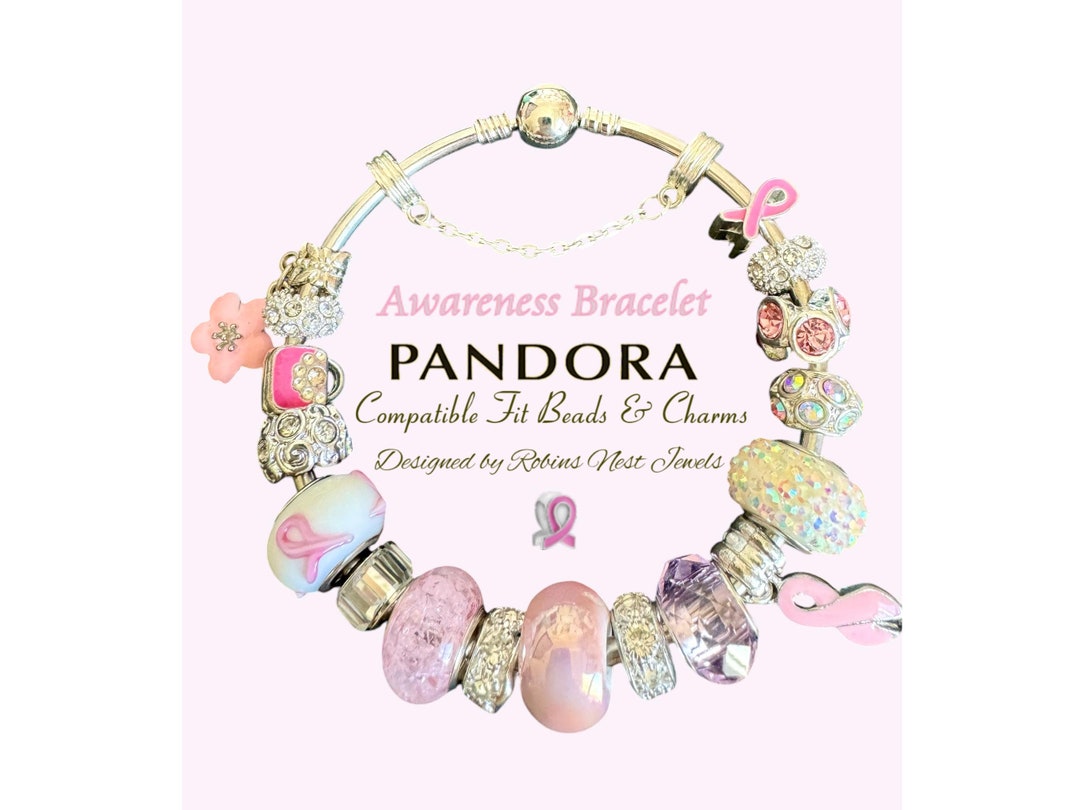 Awareness Bracelet, Beads and Charms Only or CHOOSE With, Pandora or Non  Pandora Bracelet, Both With,non Branded Beads Charms,pink Aware26