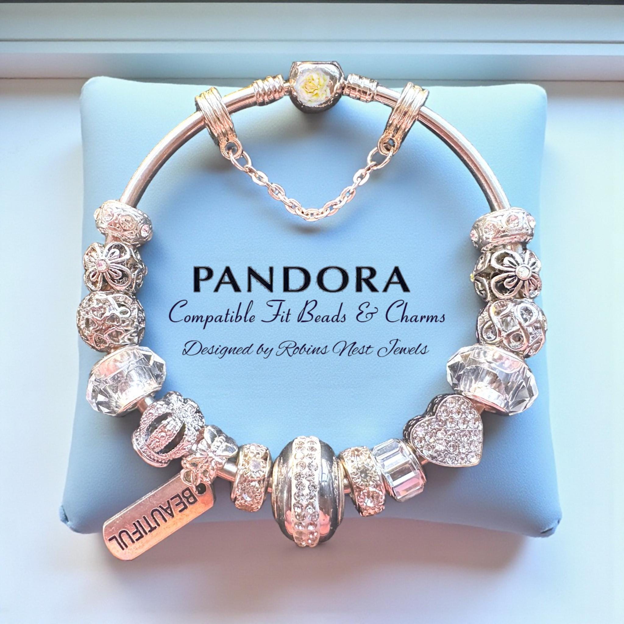 Pandora Compatible Fit Beads and Charms, Silver Plated Bracelet
