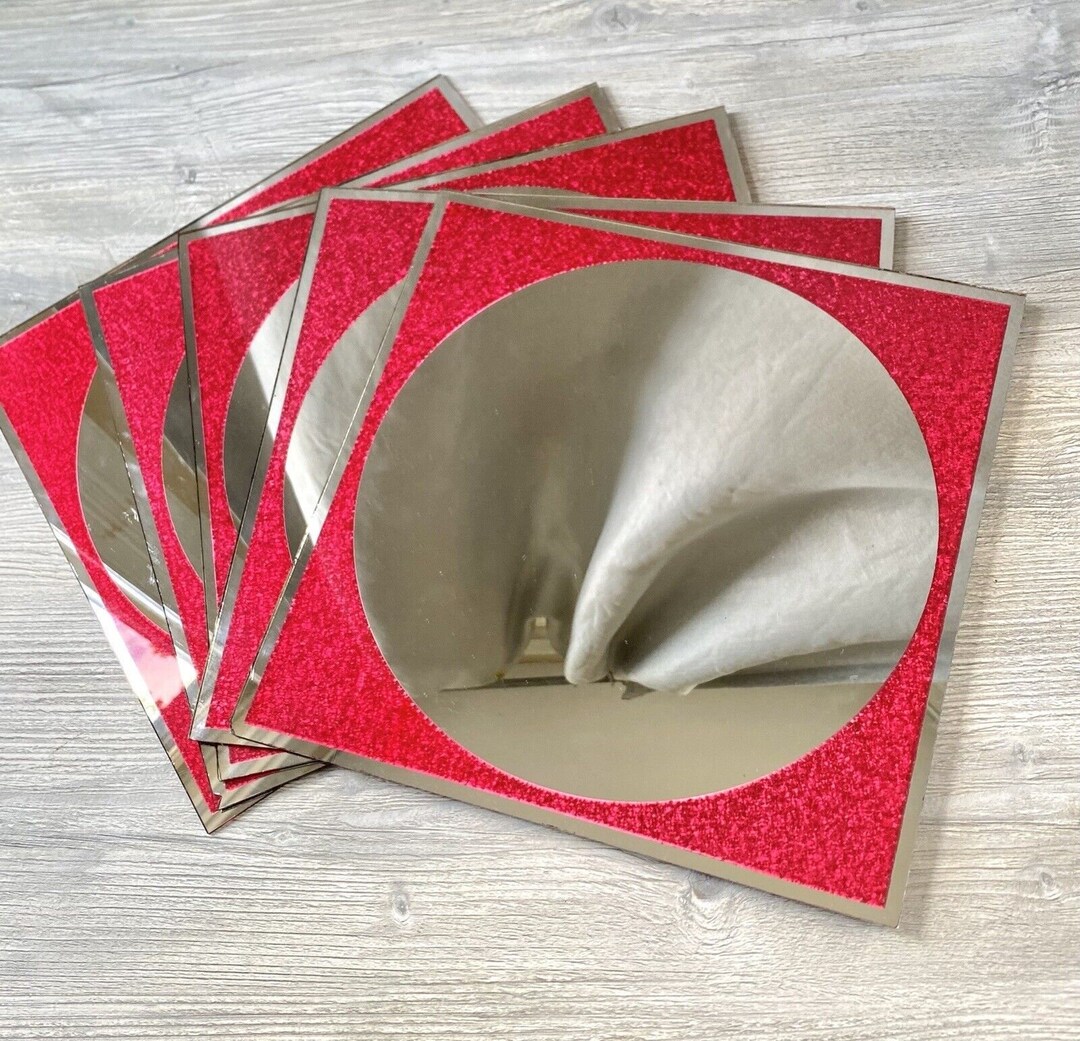 Vintage Set of 5 Red Circle Mirror Tiles 12x12 Retro Wall Etsy