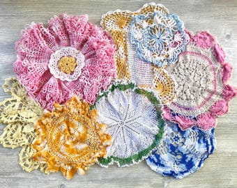 Vintage Crocheted Doily Lot - Set of 9 Handmade Lace Crochet Collection