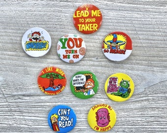 Vintage Set of 9 Hippie Button Pins You Turn Me On Metal Pin Back Funny Novelty