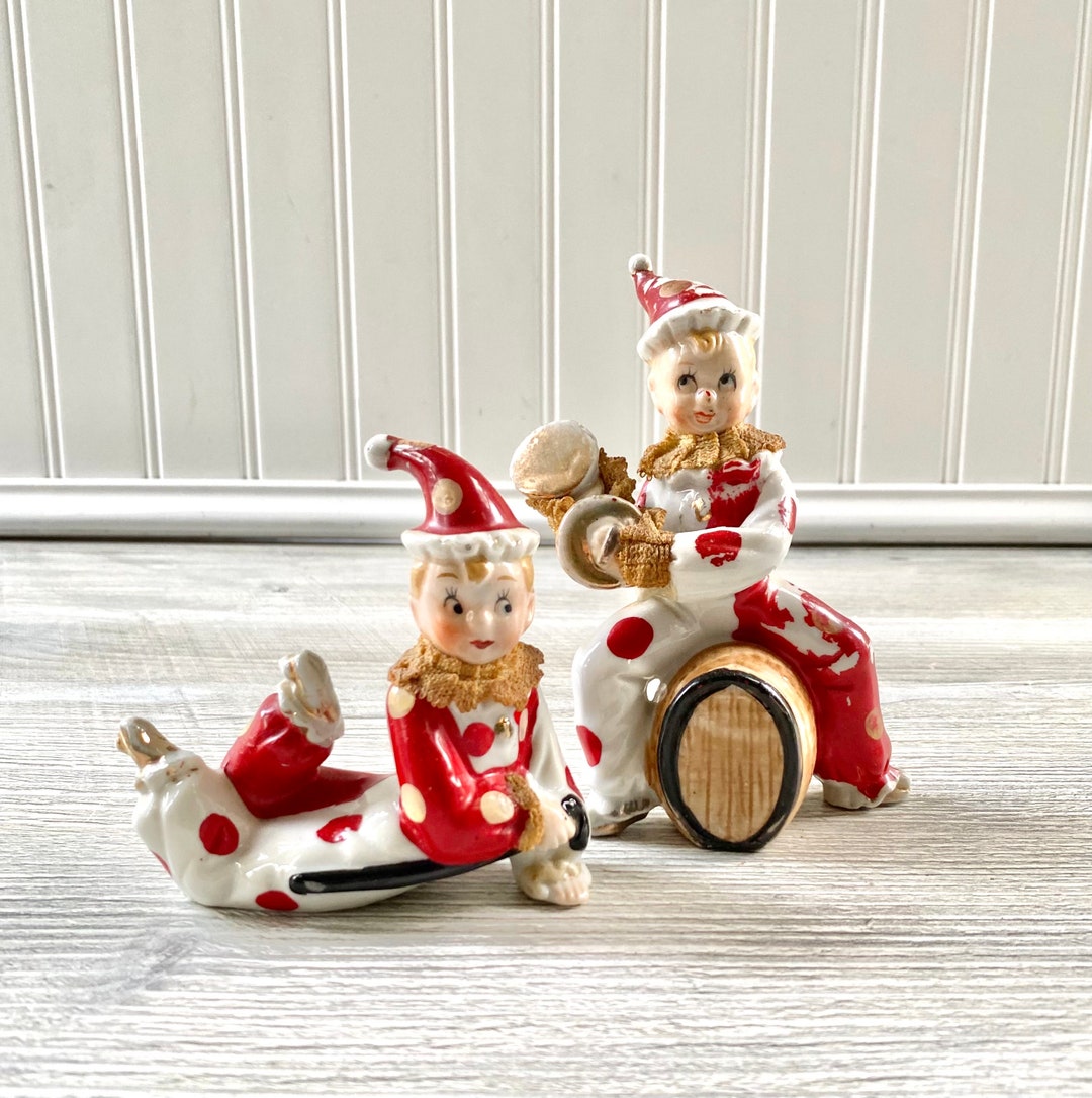 Vintage Pair of Porcelain Clown Figurines With Lace and Drums Etsy