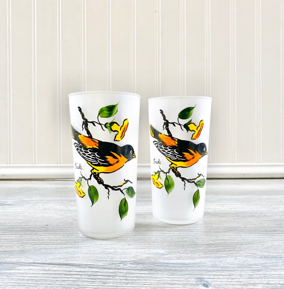 Pair of Vintage Frosted Oriole Bird Drinking Glasses Set of Etsy