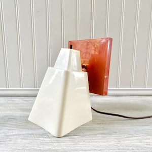 Vintage Plastic Wall Lamp MCM Retro Sconce Cream White & Brown Mod Light Decor