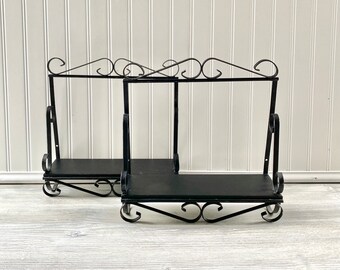 Vintage Black Metal Wall Shelf Set - Small Homco Midcentury Pair Shelves Retro Decor