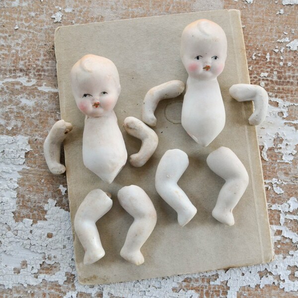 Vintage Porcelain Bisque Dolls - Small Antique Kewpie Pair