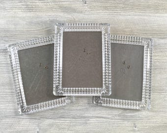 Set of 3 Vintage Clear Cut Glass Crystal Table Top Picture Frames with Easel Stand 5X7