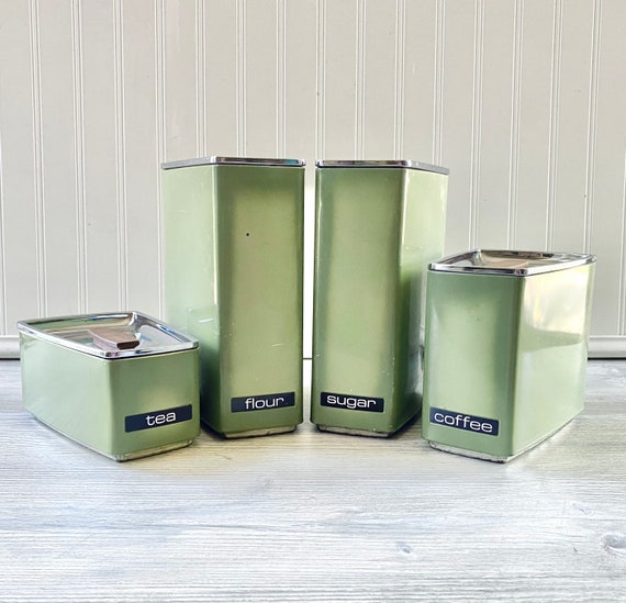 Vintage Olive Green Kitchen Canister Set Lincoln Beautyware Etsy