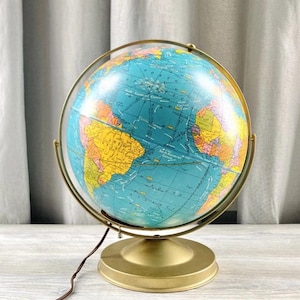 Vintage Crams World Globe Plasti-Lite 10,5 "Licht Lampe UdSSR Gold Metallbasis