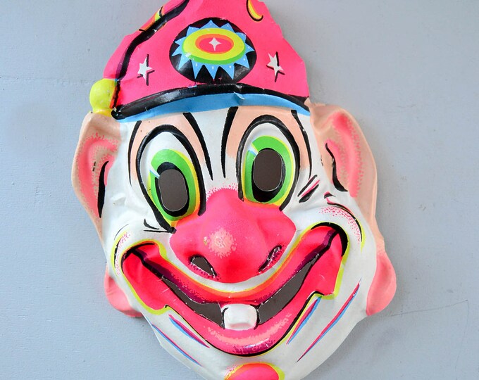 Vintage Halloween Mask Neon Mod Clown Etsy