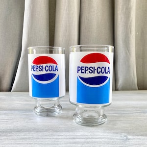 Vintage Large Pepsi Cola Glass - Set of 2 Footed Glasses 1970's Soda Collectible