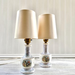 Vintage Pair of Small Boudoir Lamps with Victorian Couple - Vanity Dresser Lighting