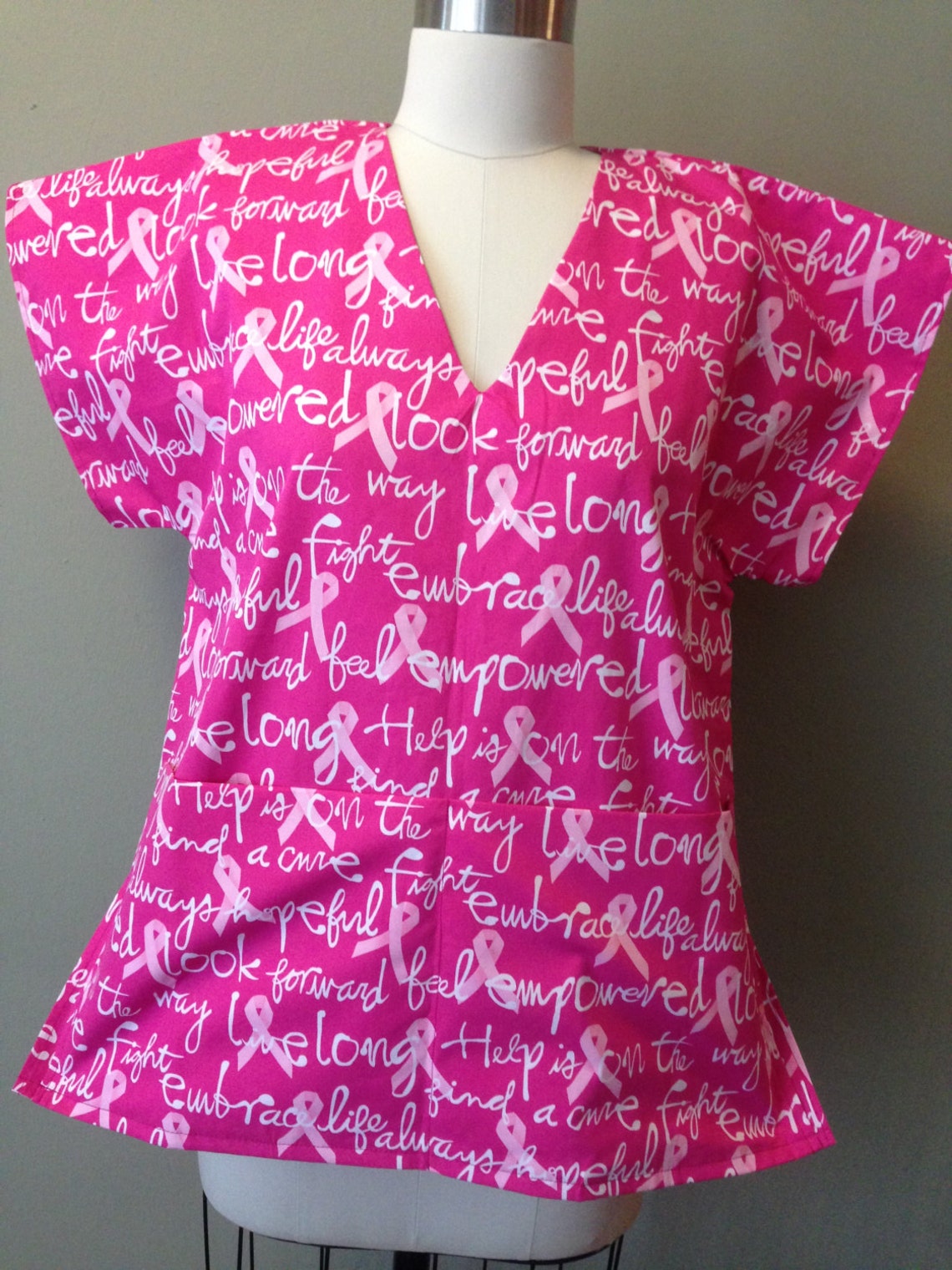 Breast Cancer Awareness Scrub Top V Neck Style Size Small Etsy