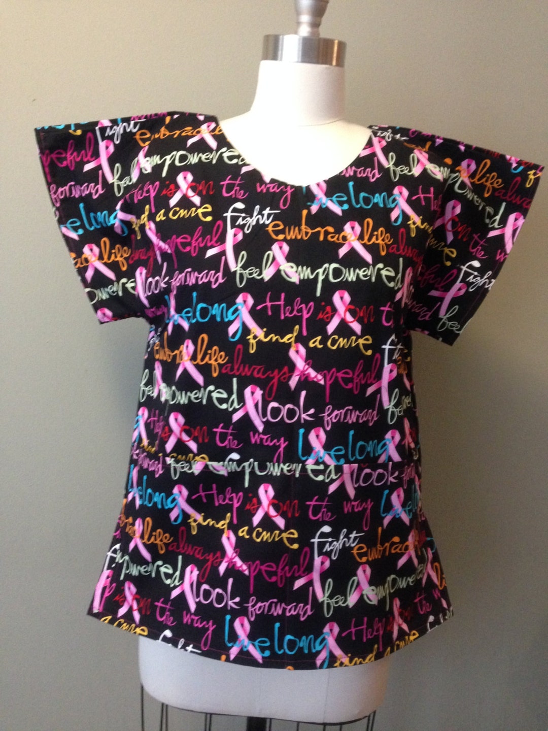 Breast Cancer Awareness Scrub Top Around Neck Style Size Medium Etsy