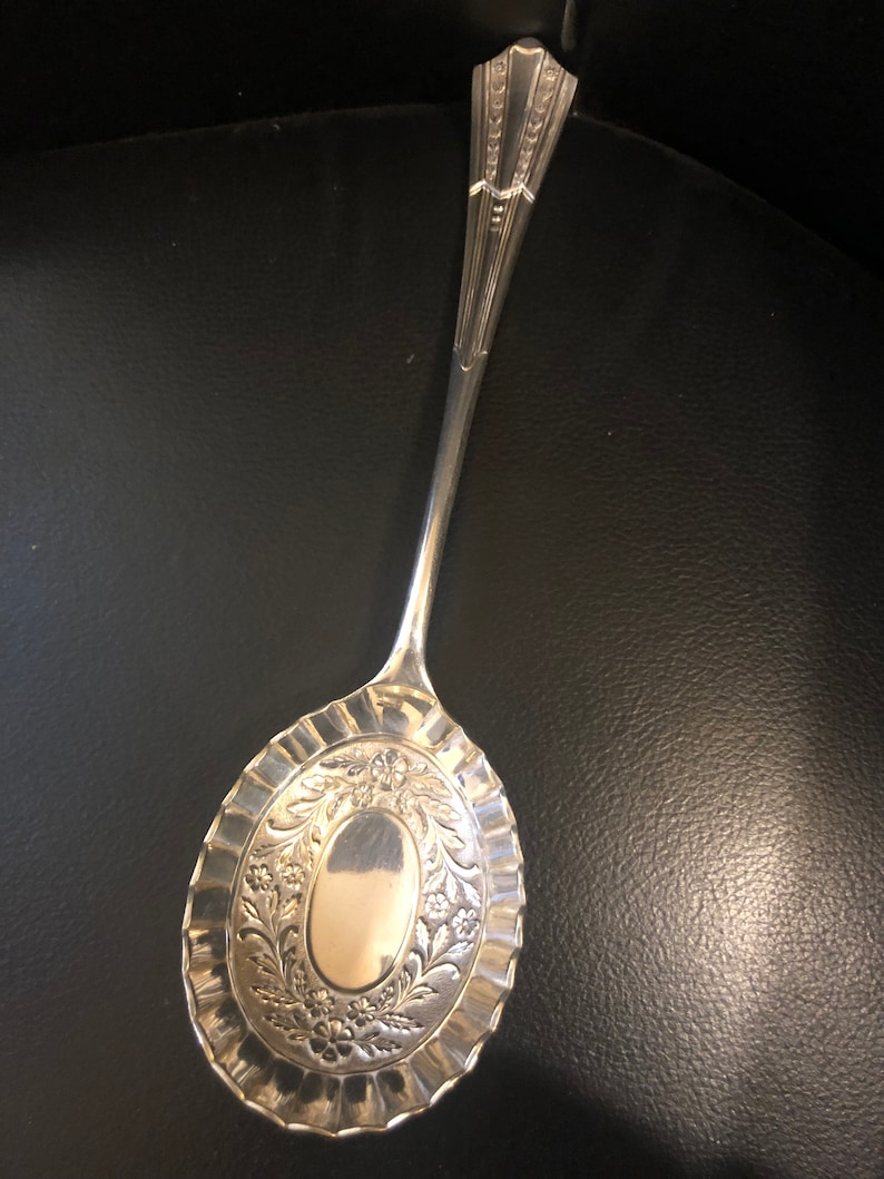 Cooper Bros Sheffield 1920s30s Art deco floral top quality silver plate serving spoon Sheffield plate ornate fruit serving spoon