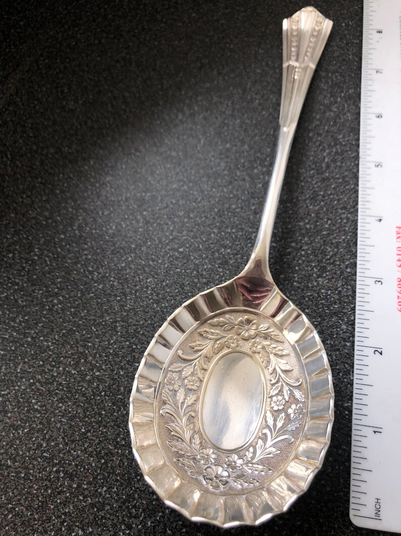 Cooper Bros Sheffield 1920s30s Art deco floral top quality silver plate serving spoon Sheffield plate ornate fruit serving spoon