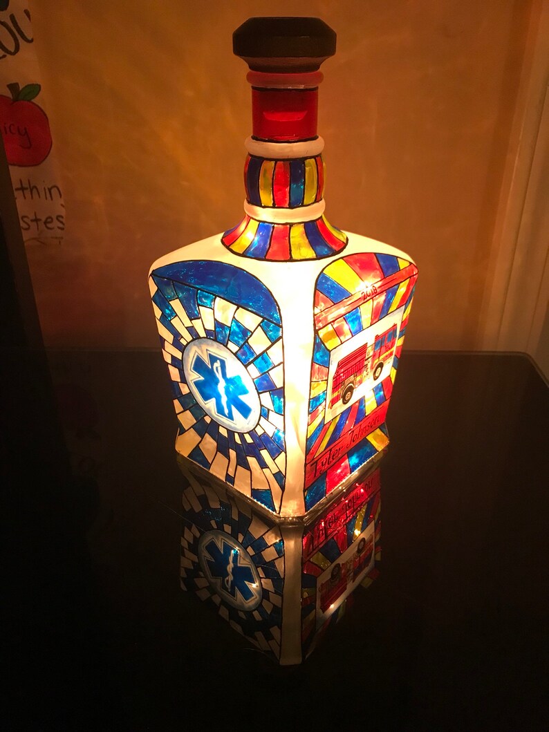 4 sided stained glass whiskey bottle lamp Etsy