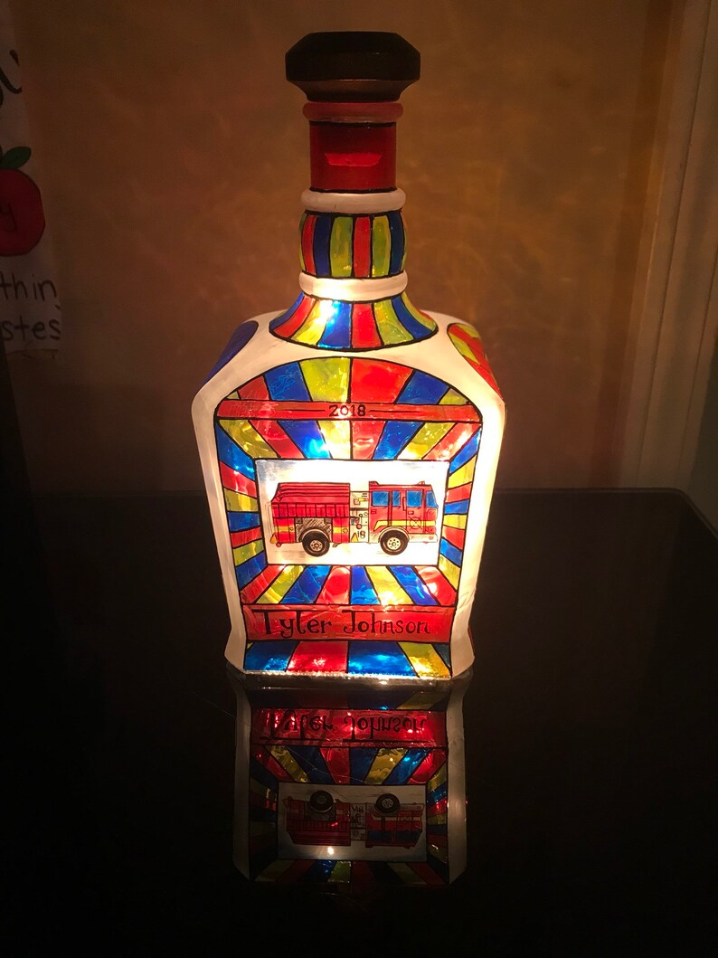 4 sided stained glass whiskey bottle lamp Etsy