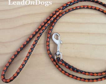 Braided Kangaroo Leather Dog Lead in Black, Sunset Shimmer & Orange - LeadOnDogs Whiskey - Ready To Go