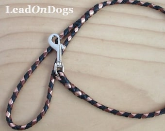 Braided Kangaroo Leather Dog Lead in Black, Whiskey Tan & Copper - LeadOnDogs Whiskey - Ready To Go