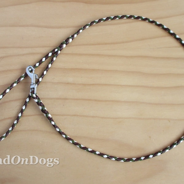 Dark Chocolate, Olive & White Braided Kangaroo Leather Dog Show Lead - LeadOnDogs Jeddah