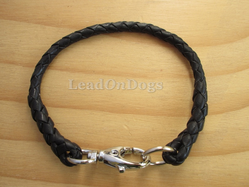Puede incluir: Collar de perro de cuero trenzado negro con cierre plateado.