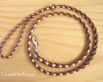 LeadOnDogs Baci Whiskey Tan, Natural & Saddle Tan 1,50m geflochtene Hundeleine aus Känguruleder