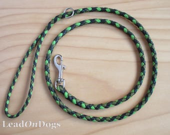 LeadOnDogs Baci Hunter Grün, Olive & Limette 1,50m geflochtene Hundeleine aus Känguruleder