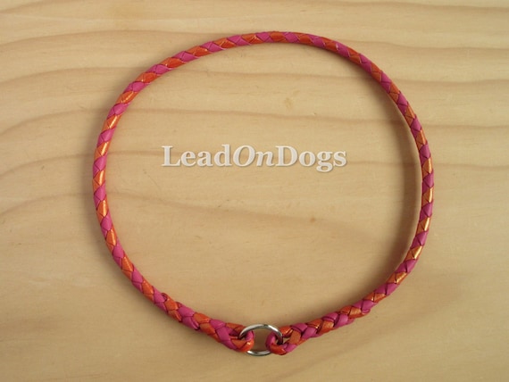 Design Your Own - Braided Kangaroo Leather Dog Tag Ring Collar -  Custom Made to Order
