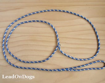 Lederleine für Hunde Show 1,80m Geflochten in Ocean und Silber Känguruleder -LeadOnDogs Sherry
