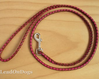 Geflochtene Hundeleine aus Känguruleder in Pink und Whiskey-Beige -LeadOnDogs Whiskey