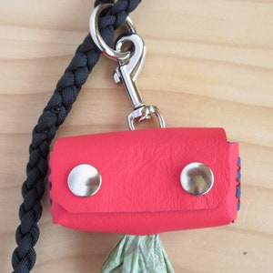 Red Kangaroo Leather Poop Bag Pouch with Purple Lacing