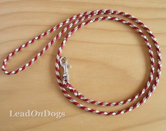 Red, Silver & White Braided Kangaroo Leather Dog Lead - LeadOnDogs Jeddah