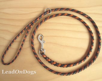 LeadOnDogs Baci Dark Chocolate, Whiskey Tan & Saddle Tan 1,50m geflochtene Hundeleine aus Känguruleder