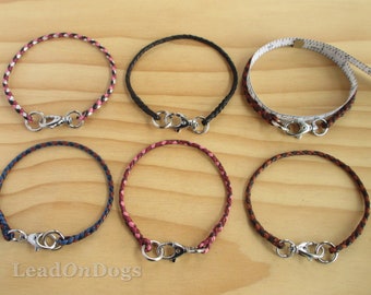 Tiny Dog Tag Collar - Design Your Own Braided Kangaroo Leather Lace Dog Tag Collar -  Custom Made to Order