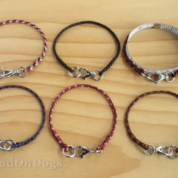 Tiny Dog Tag halsband - Ontwerp je eigen gevlochten kangoeroe lederen kant Dog Tag halsband - op maat gemaakt op bestelling