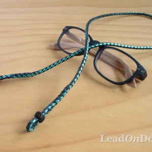 Glasses Lanyard in Aqua Foil, Night Sky & Blue Kangaroo Leather Lace