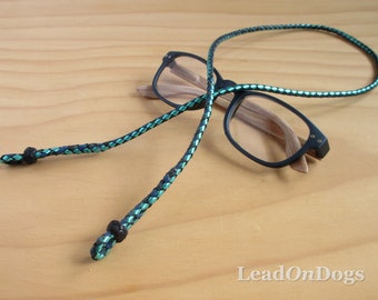 Glasses Lanyard in Aqua Foil, Night Sky & Blue Kangaroo Leather Lace