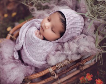 Hand-Dyed Newborn Bonnet and Wrap: Merino Mohair Silk Knit Photo Prop