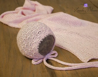 Newborn bonnet and wrap, newborn photo prop