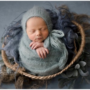 Fuzzy Newborn Bonnet and Wrap Set: Soft Photo Prop