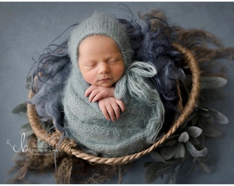 Fuzzy newborn bonnet and wrap set, soft bonnet and wrap set, newborn photo prop, 18 colors to choose from