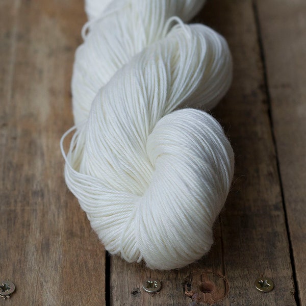 Superwash merino, kid mohair, silk and polyamide blend, sock weight, undyed knitting yarn